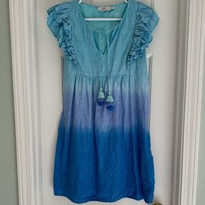 Vineyard Vines Ombre Blues Dress with Tassel Tie and Ruffle Sleeves size Small